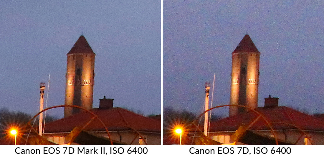 Canon EOS 7D Mark II vs 7D brus utsnitt ISO 6400