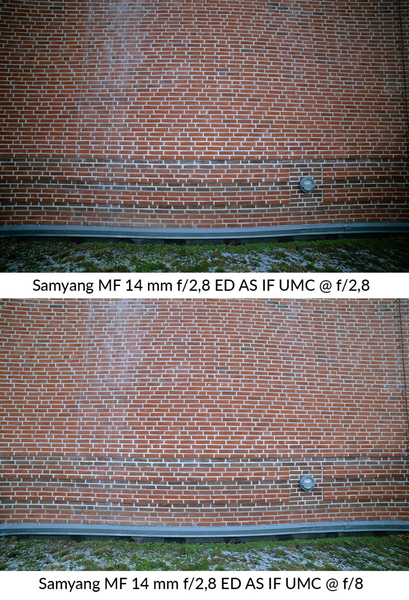 Samyang14 mm F2,8 test vinjettering & distorsion f2,8 & f8 foto Objektivtest.se