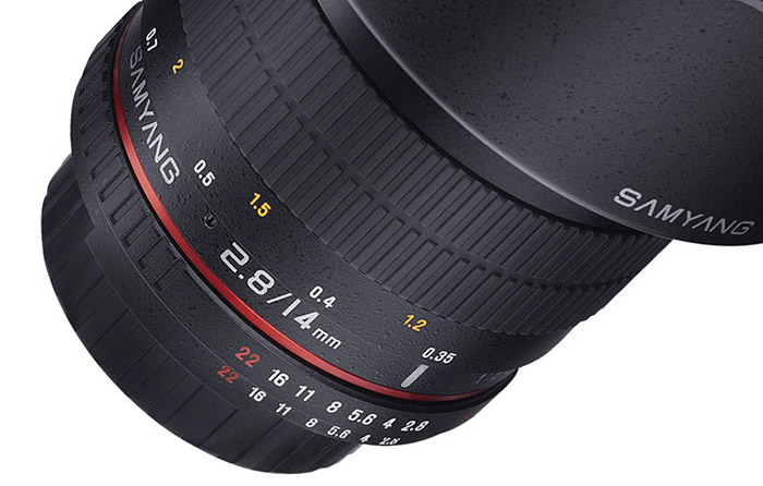 Review Samyang MF 14mm f/2.8 fokusring med grov avståndsskala test av Objektivtest.se