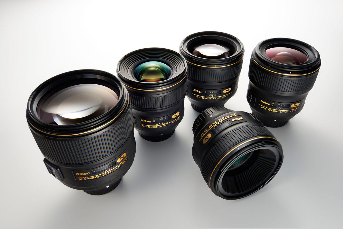 Nikon ljusstarka objektiv 24mm 35mm 58mm 85mm 105mm 135mm F1,4