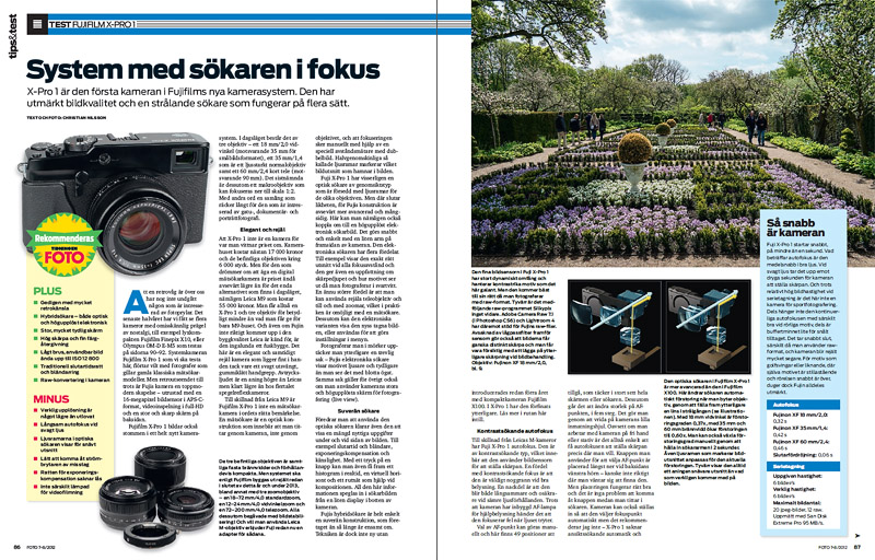 Fujifilm X-Pro1 test tidningen FOTO nr 7-8/2012